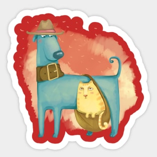 Dog Cat friends Sticker